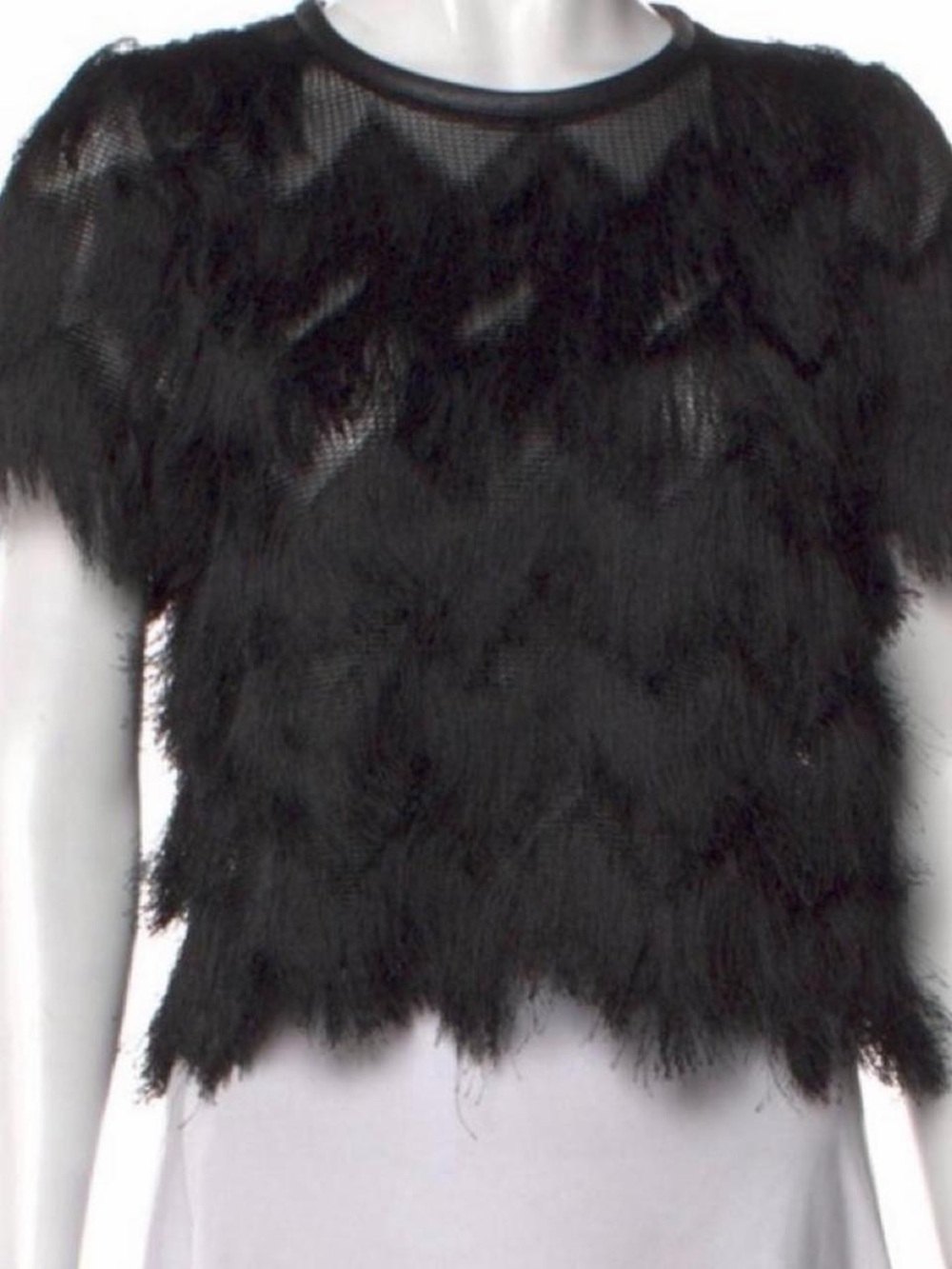 Rebecca Minkoff XS Black Fringe Short Sleeve Women's Blouse Top